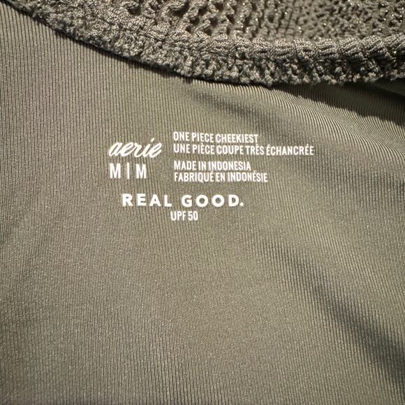 NWT Aerie Shimmery Crinkle Birthday Scoop Cheekiest One Piece‎ Swimsuit Green M - Picture 6 of 8